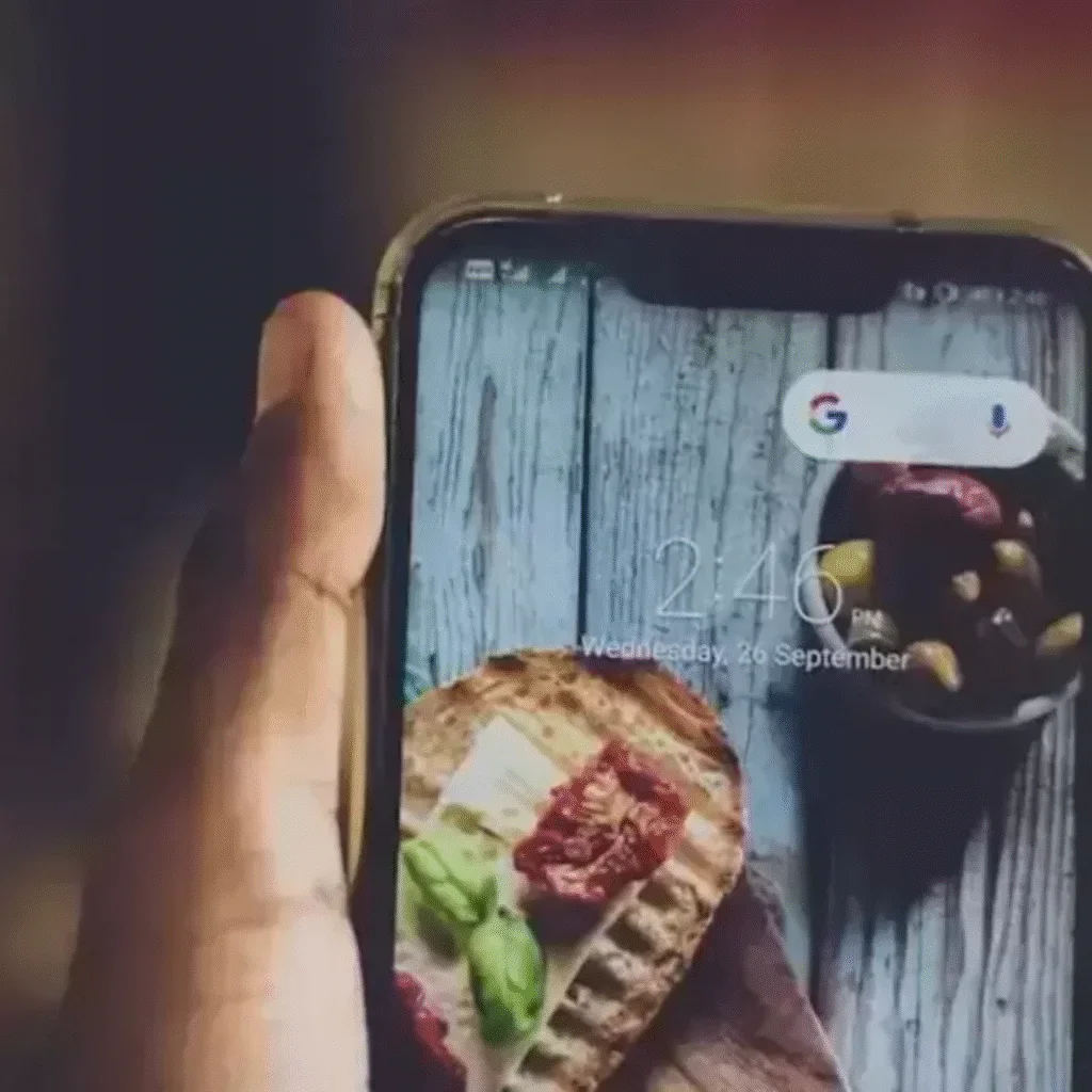 Um celular na mão de uma pessoa.