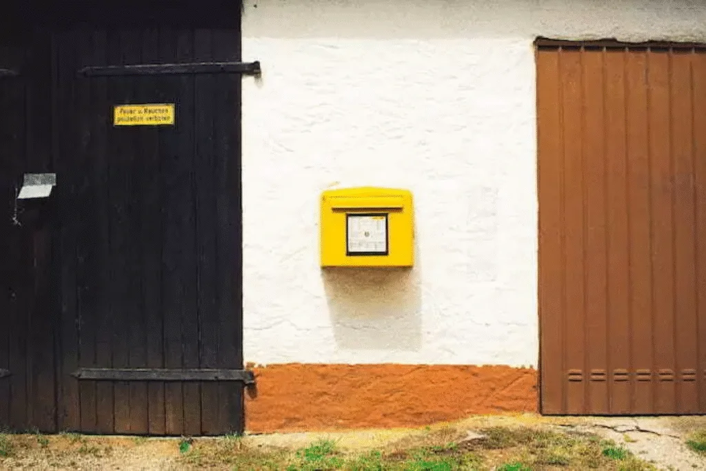 Uma caixa de correio pendurada em uma parede.